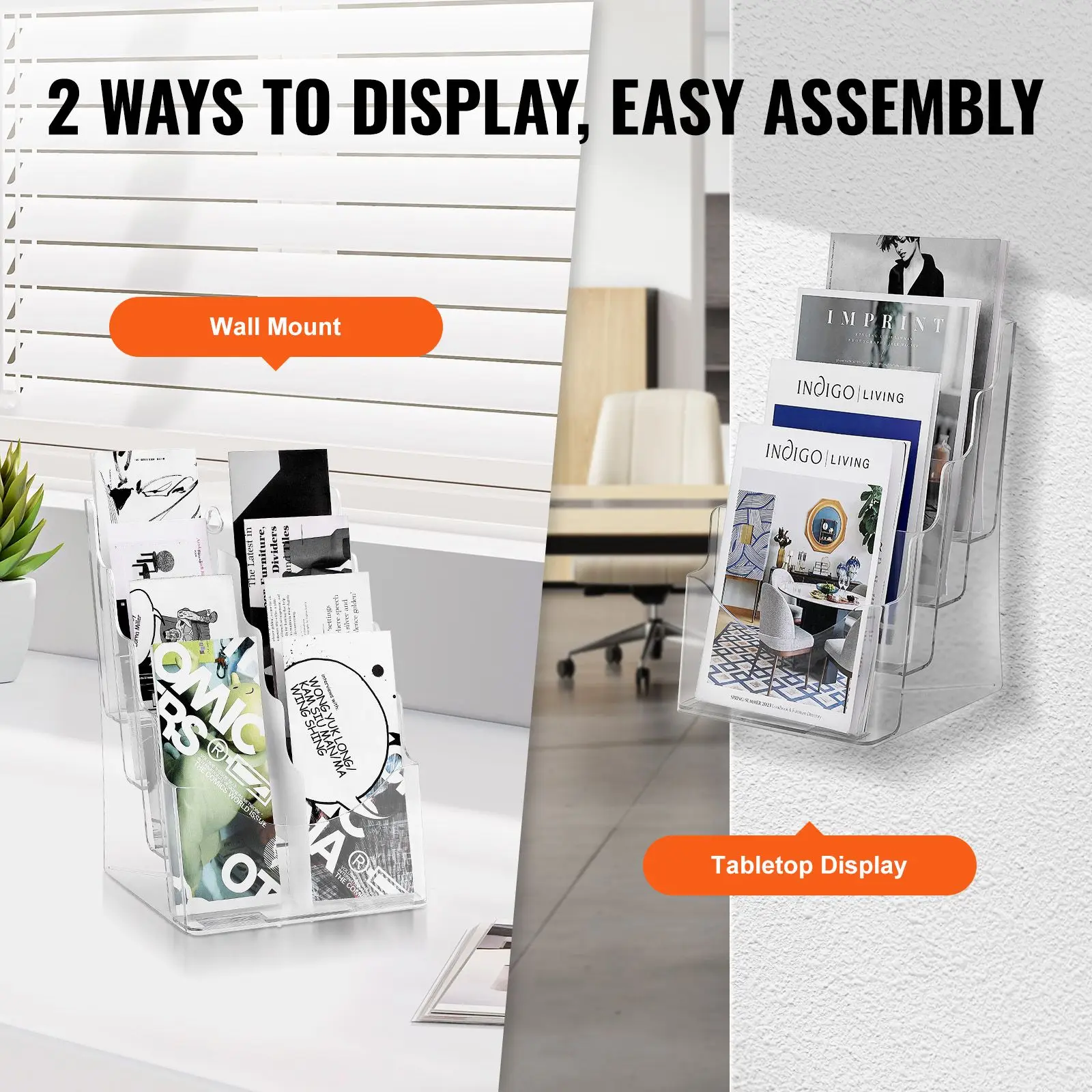 Acrylic Brochure Holder 8.5 x 11 inch, 4-Tier Clear Acrylic Literature Display Stand, Plastic Literature Organizer Flyer Stand & Removable Divider for Office Exhibition, Countertop or Wall Mount view 6