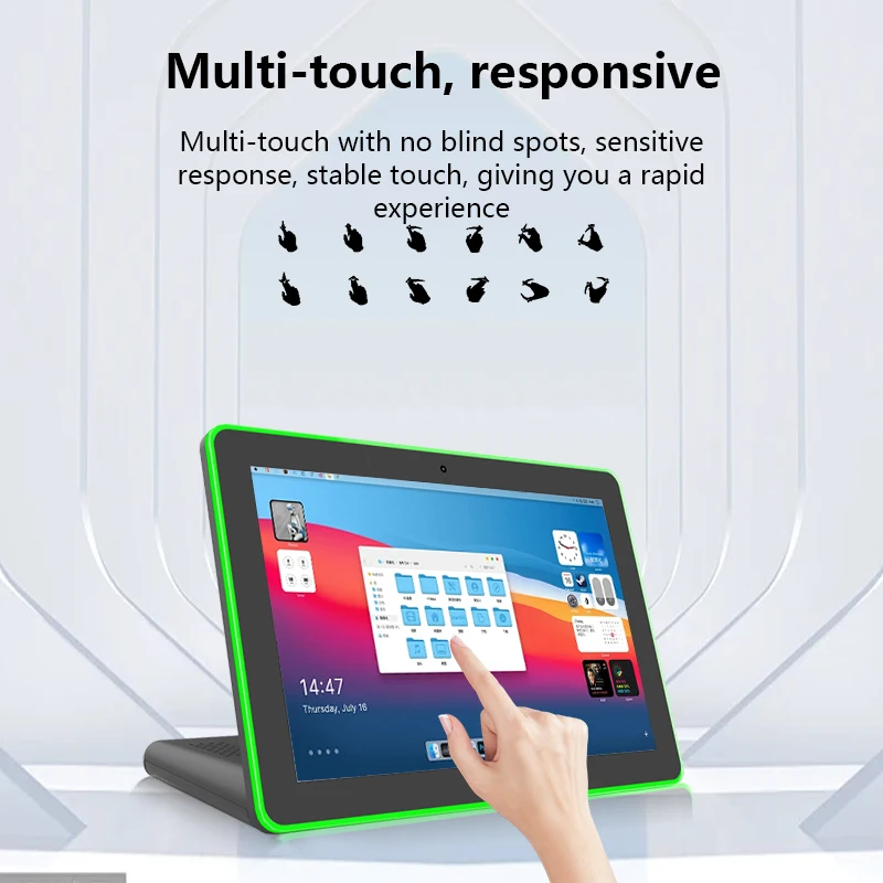 10.1 Inci Restoran Komersial Desktop POS Tablet PC POE NFC Lampu LED Bentuk L Bisnis Tablet Android Kios Tampilan Signage