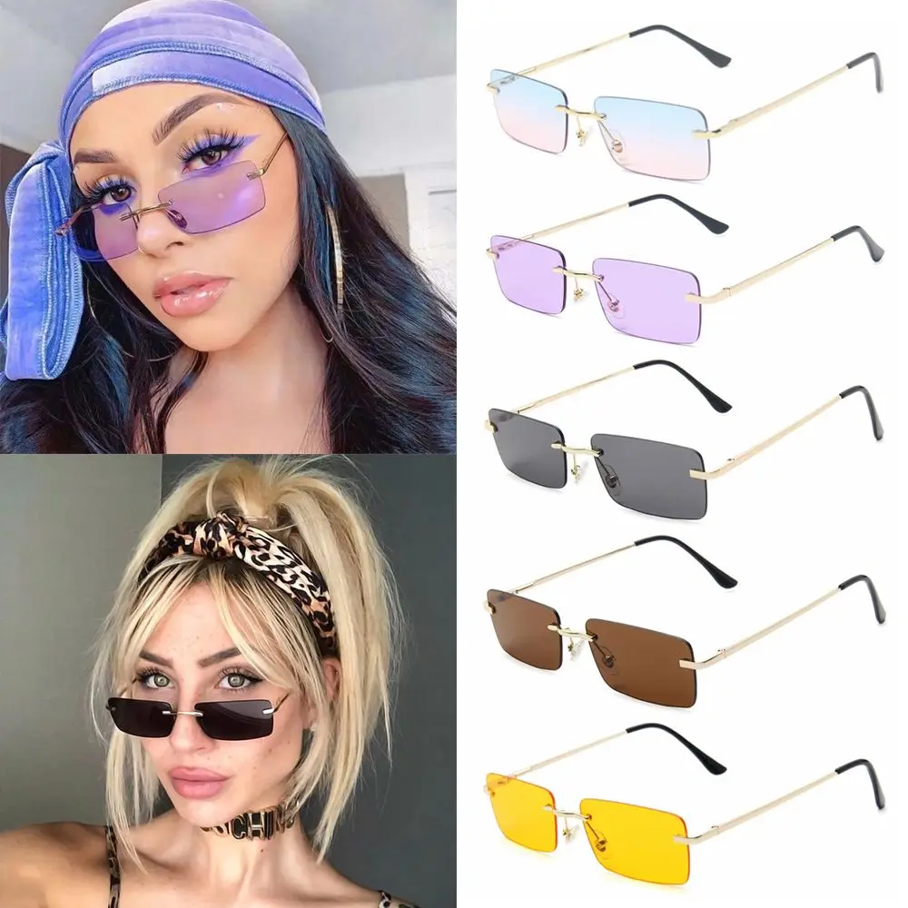 

Unisex UV400 Retro Small Sun Glasses Gradient Glasses Women Vintage Sunglasses Rectangle Rimless