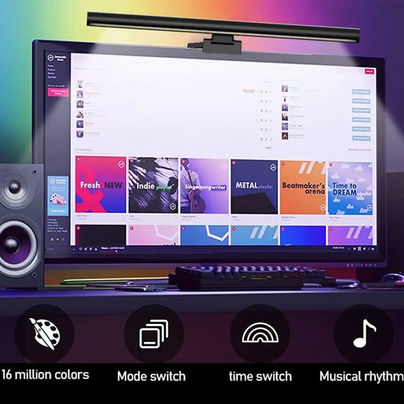 RGB Colorful Gaming Monitor Hanging Light Bar 2700-6500K Adjustable Temperature Brightness Touch Control for Apple/HP Computer