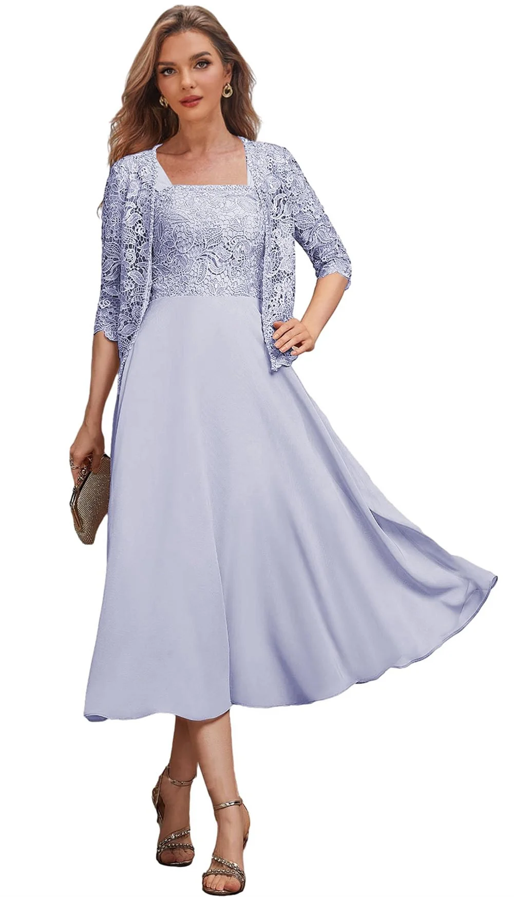 Vestidos personalizados para madre de la novia, 2 piezas, Apliques de encaje, longitud del té, línea A, vestidos de noche formales con chaqueta