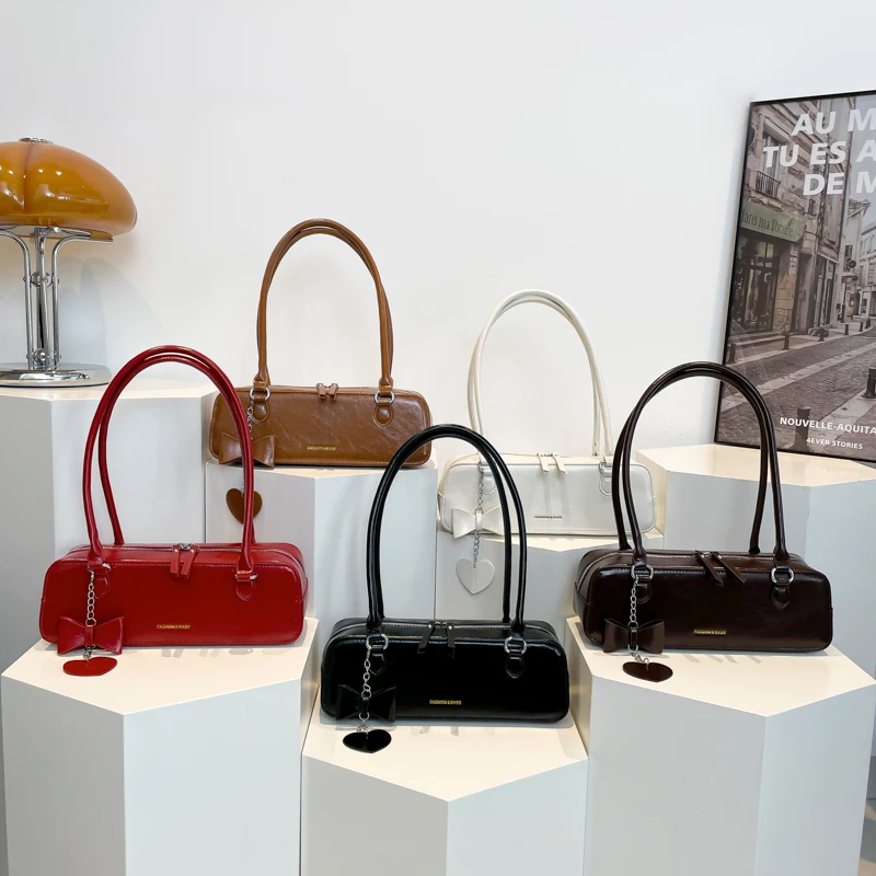 Retro Fashion Rectangle Glossy PU Shoulder Bags Hot Trendy Classic Style High Quality Large Capacity Handbags for Women 2024 New
