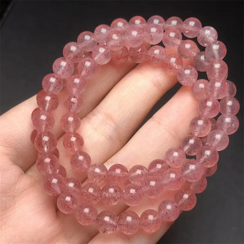 

Natural Strawberry Quartz Triple Circle Bracelet Fashion Gemstone Crystal Jewelry Women Healing Bohemia Holiday Gift 6MM