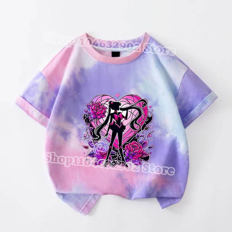 Camiseta Sailor Moon para niñas y niños, ropa de verano para niños, camisetas con estampado gráfico de dibujos animados de Anime, camiseta bonita para niños, regalo de fiesta de cumpleaños