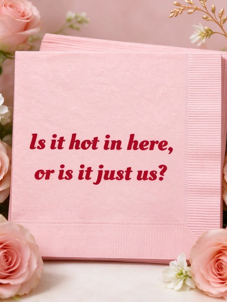 Is It Hot In Here Or Is It Just Us Cocktail Napkins, Funny Disco Bach Beverage Paper Napkins for Arizona Bachelorette Desert