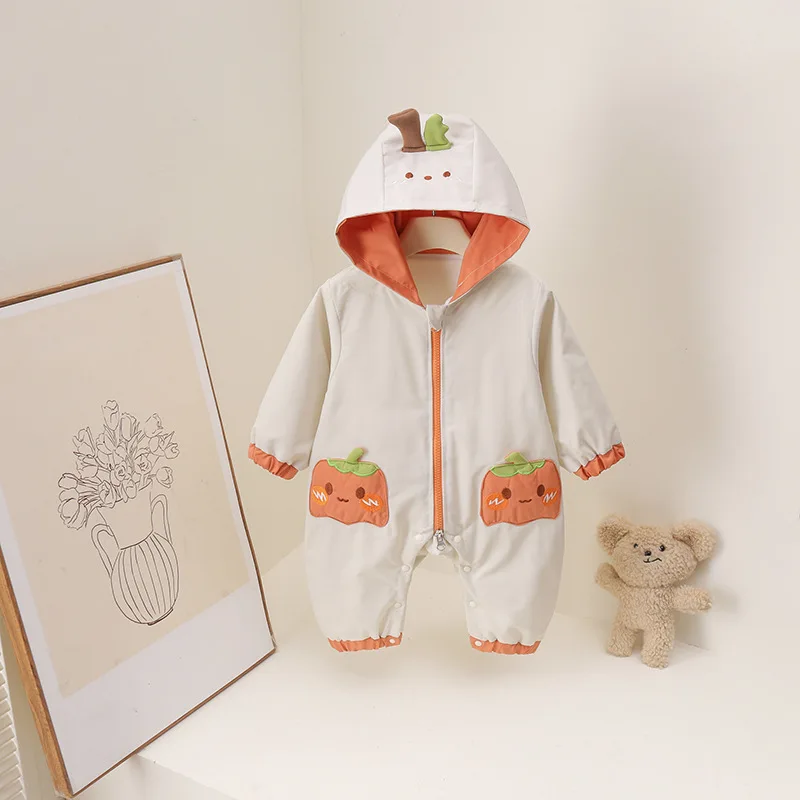 Baby Boys Autumn Long Sleeve Hooded Romper Cute Pumpkin Print Baby Clothes Fashion Skin Friendly Bodysuit For 6M-3T Boys