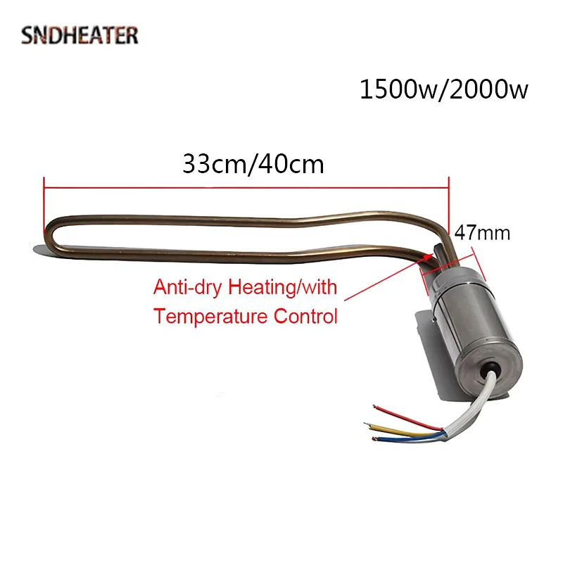 SNDHEATER 전기 온수기 바닥 삽입 47MM 직경. 온도 조절 장치가 있는 태양열 발열체 40CM 2000W Anti-UV