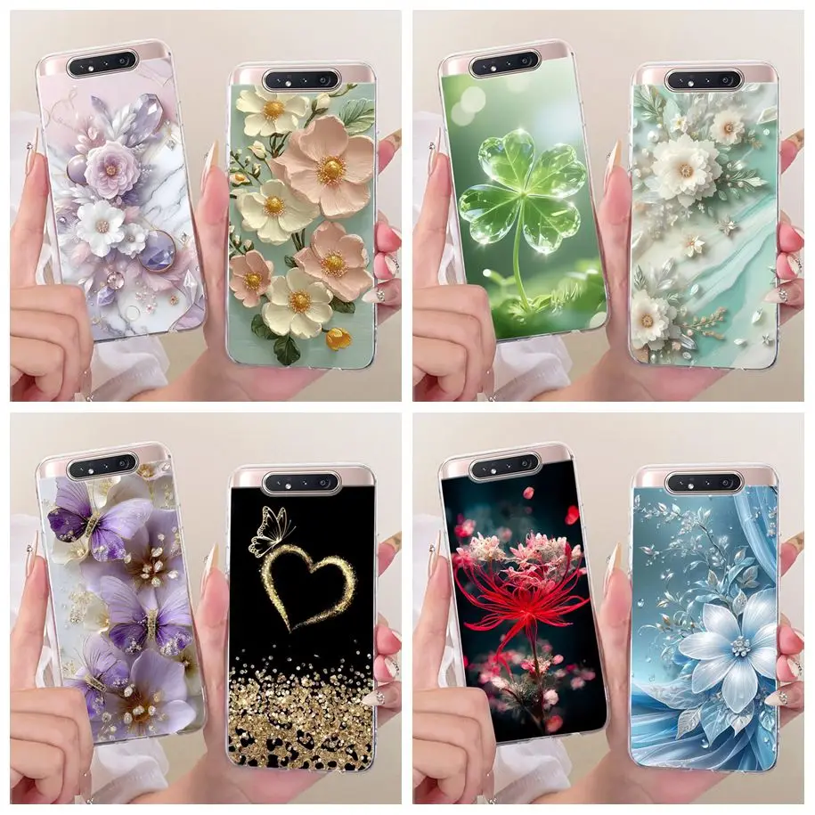 Funda para Samsung Galaxy A80 SM-A805F, funda de silicona suave con diseño de flores para Samsung A80 A 80, Fundas GalaxyA80