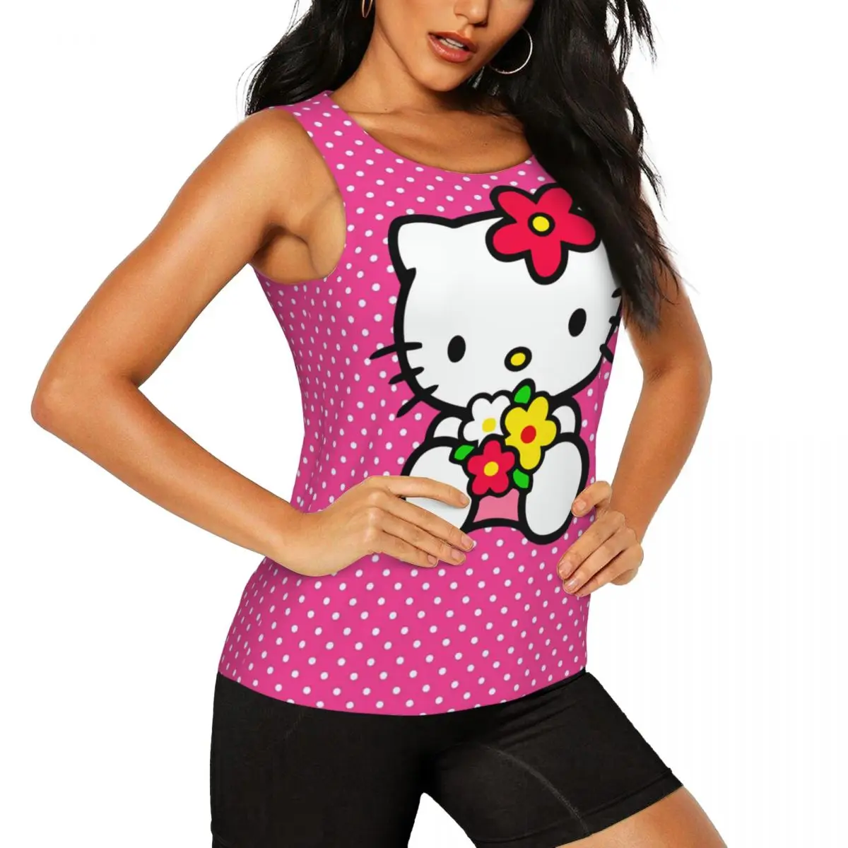 Custom Hello Kitty Cat Yoga Tank Tops Women's Workout Gym Sports Shirt