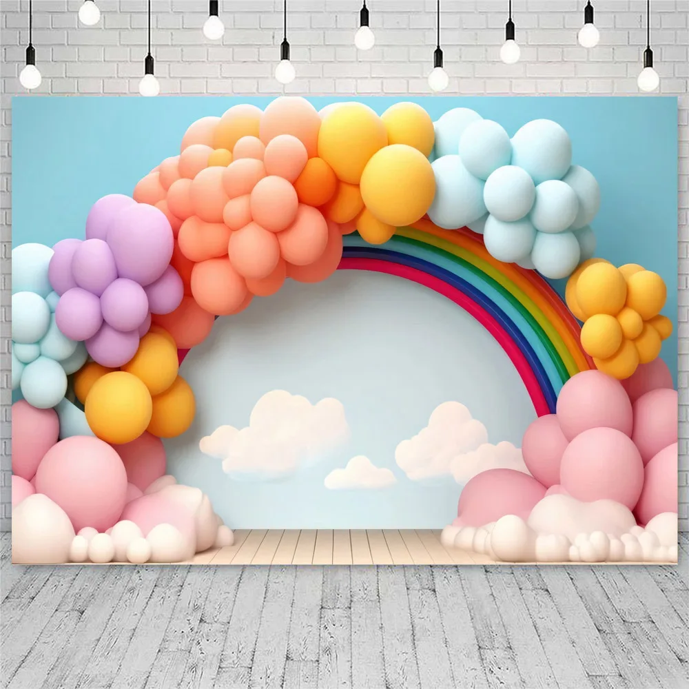 Newborn Baby First Birthday Backdrop Balloons Girl Boy Baby Shower Cake Smash Party Pink Blue Photographic Background Decor Prop