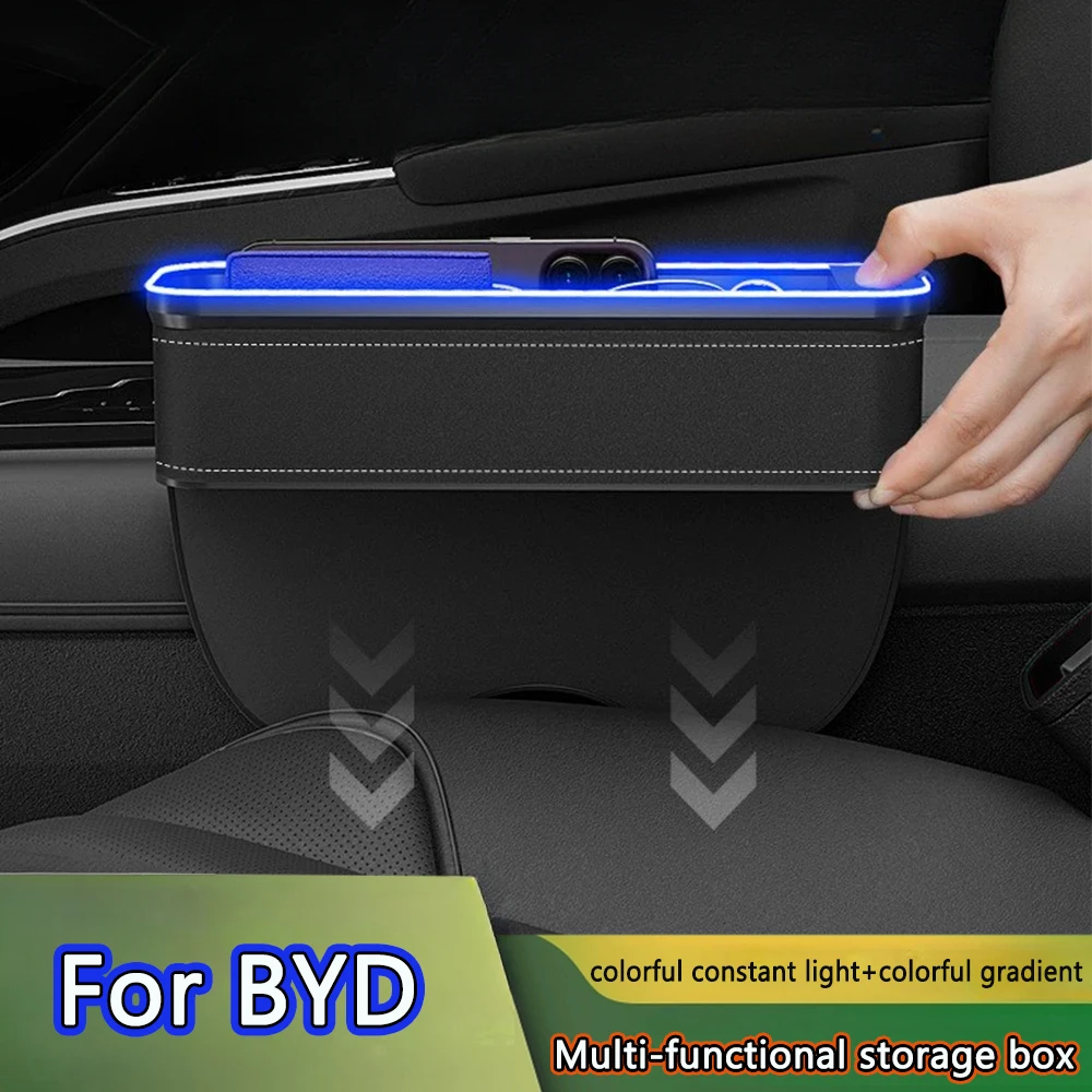 

For BYD Atto 3 Dolphin DM-i Song Plus Seagull SEAL SHARK Seat Crevice Storage Box Organizer With USB Charging Port LED Light