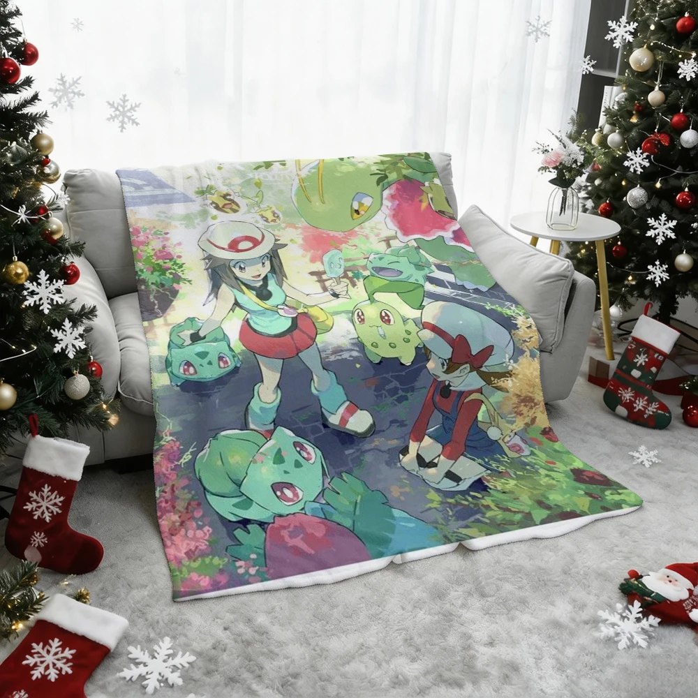Pokemon Pikachu Gengar Bulbasaur Charmander Squirtle Psyduck Flannel Throw Blanket Soft Warm Blanket for Sofa Bed Home Decor Gif