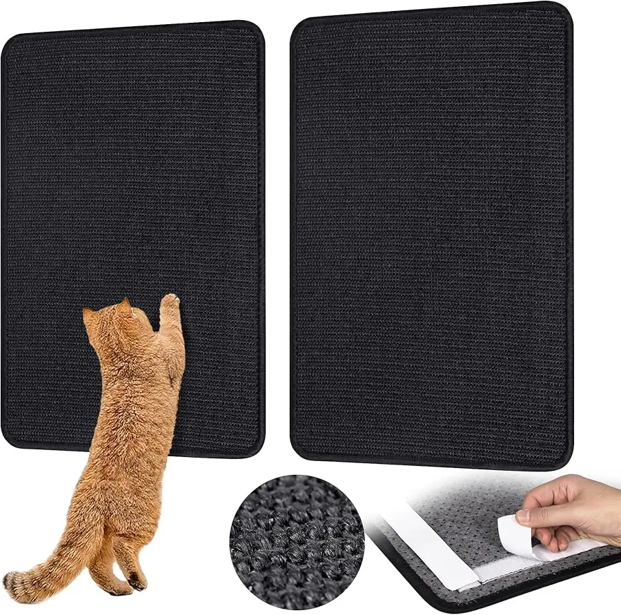 

Black Cat Scratching Mat Sisal, 2 Packs Sisal Fabric Large Cat Scratching Pad for Indoor Cats with Adhesive Hook Loop Tape, Wall