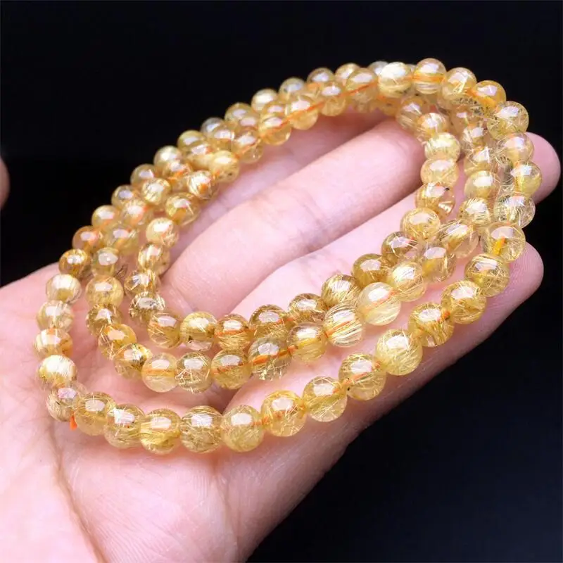 6MM Natural Golden Rutilated Quartz Bracelet Women Healing Gemstone Crystal Strand Lovers Jewelry Gift 1PCS