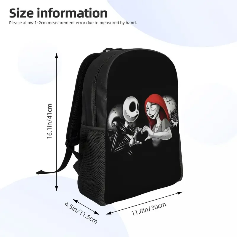 Mochila personalizada de Jack And Sally para Halloween para hombres y mujeres, bolsa de libros para estudiantes universitarios, bolsas de pesadilla antes de Navidad