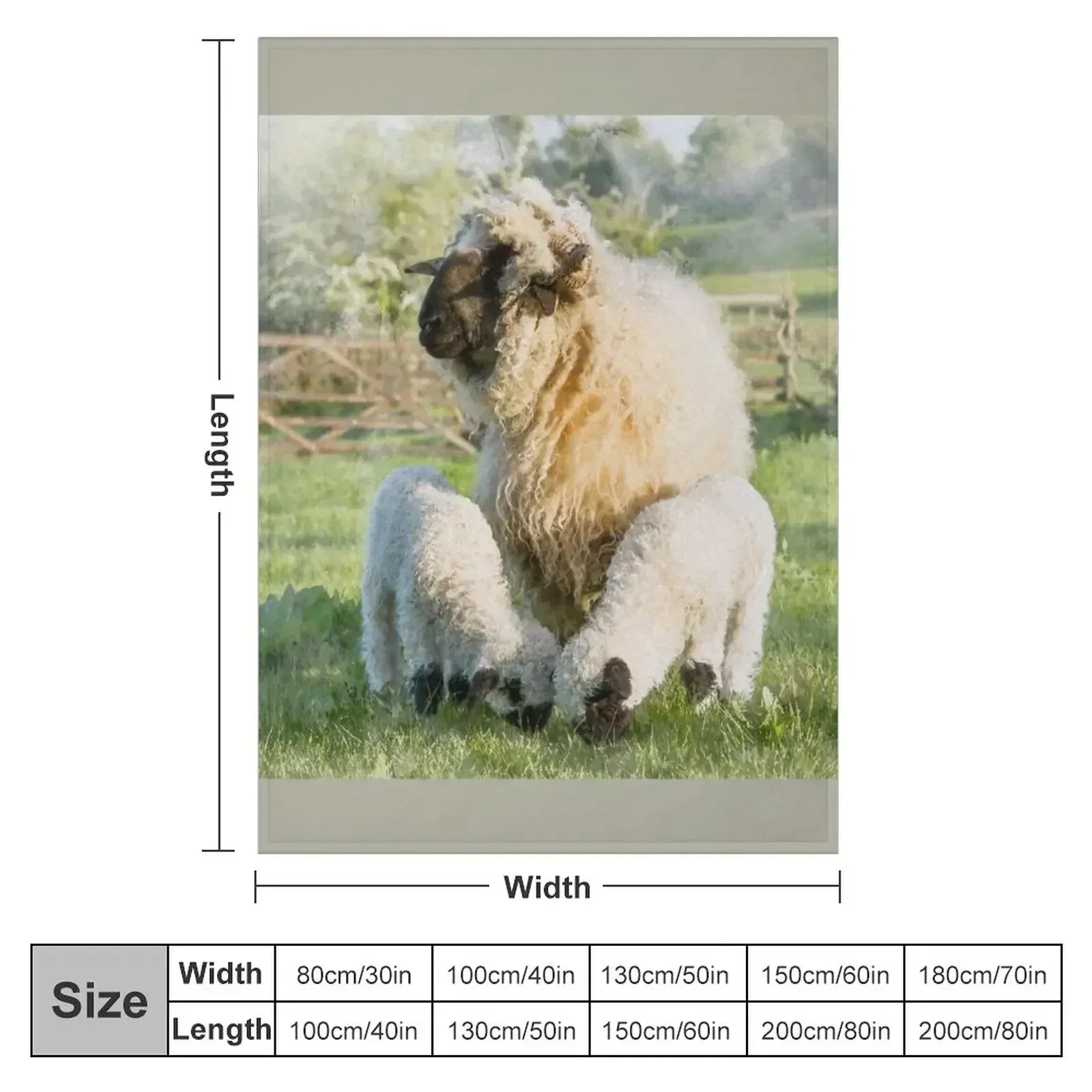 Watercolour Photograph of Valais Blacknose Sheep and Her Twin Lambs Throw Blanket Decorative Throw Weighted Blankets