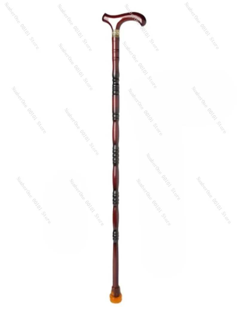 4-Prong Solid Wood Walking Cane, Anti-Slip Elderly Walking Stick with Ergonomic Handle & Height Adjustable