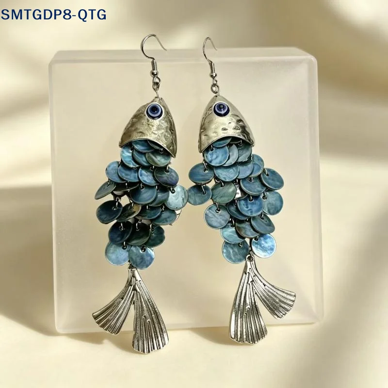 NEW Blue Sense Fish-shaped Earrings Creative Multi-layer Shell Scaly Tassel Drop Earrings Niche Summer Beach Vacation Jewelry