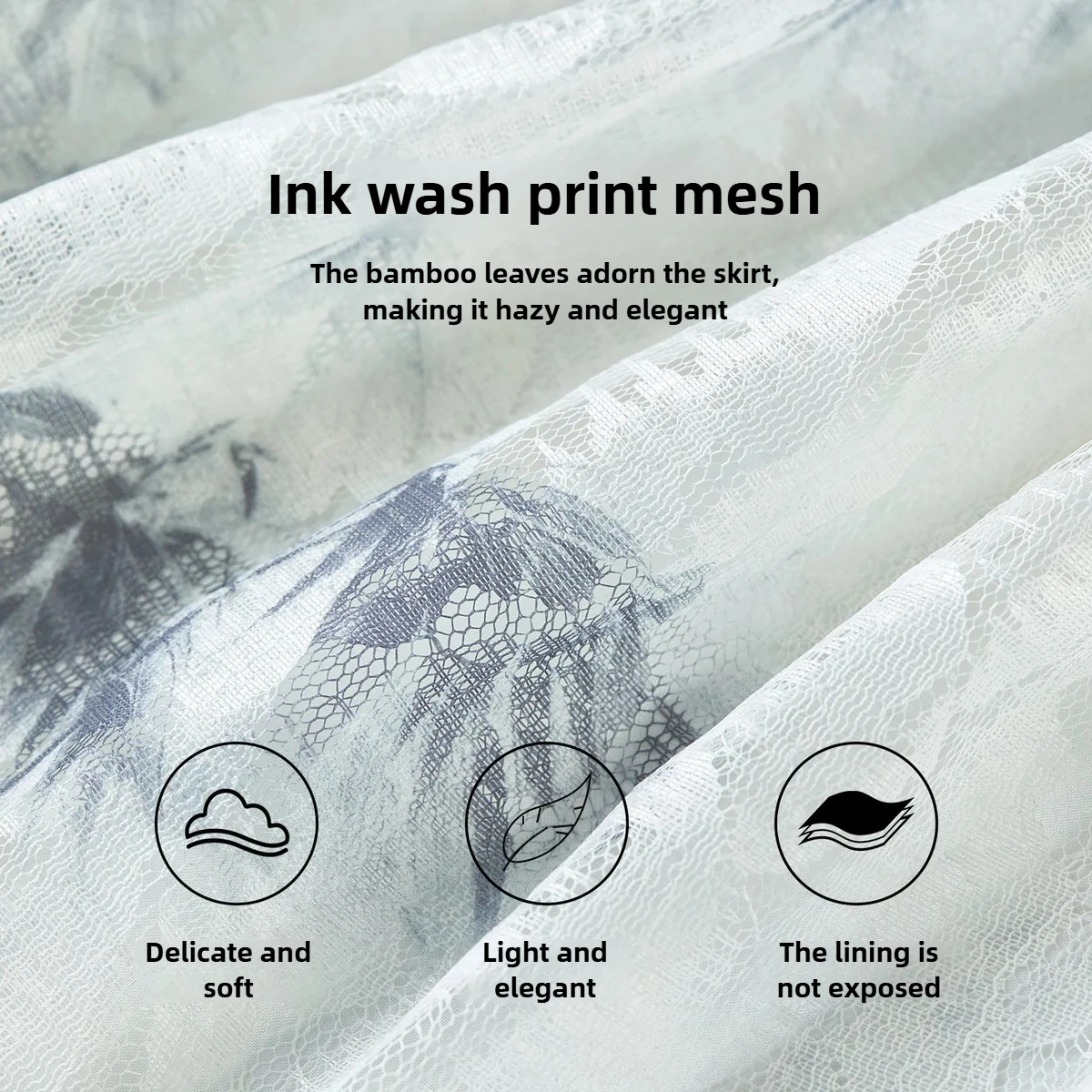 تنورة نسائية على شكل حرف a من SENTUBILA لخريف 2025 لوحة حبر صينية مطبوعة بخصر عالٍ تنورة تنحيف أنيقة شبكية W53QA2698 #4