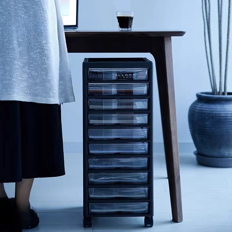 Modern File Cabinet with Clear Drawers,Multi-Layer Mobile Storage Unit for Office Home,Stackable Plastic Organizer for Documents