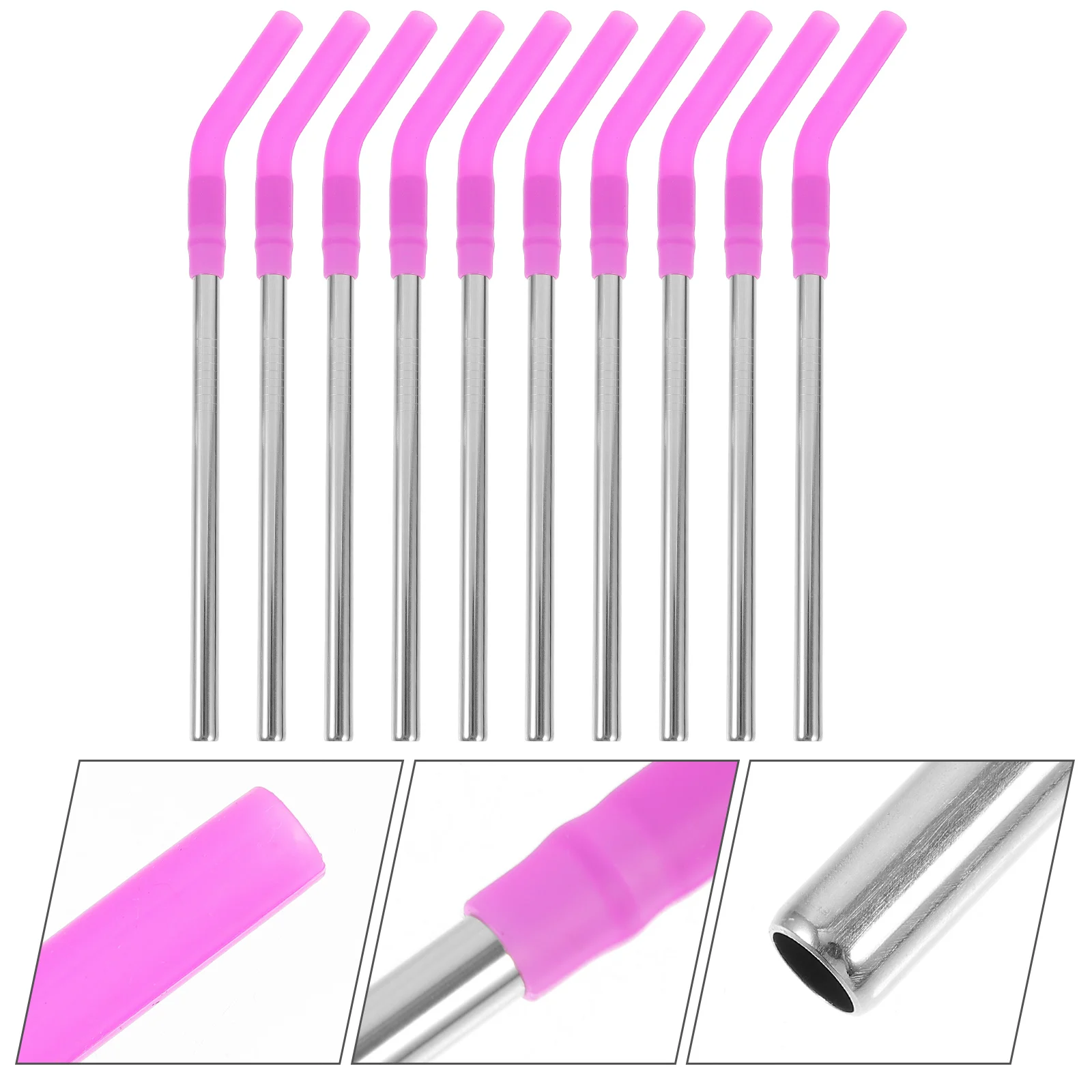 

10pcs Reusable Stainless Steel Silicone Tips Metal Drinking Straws Corrosion Resistant Steel Straws For Coffee Milk Tea