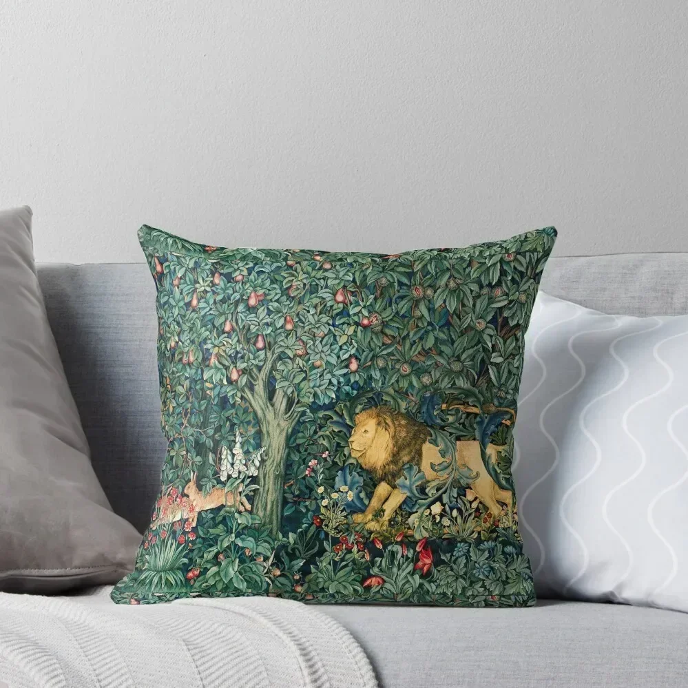 GREENERY, FOREST ANIMALS Lion and Hares Blue Green Floral Tapestry Throw Pillow Pillowcase Cushion Covers For Living Room pillow