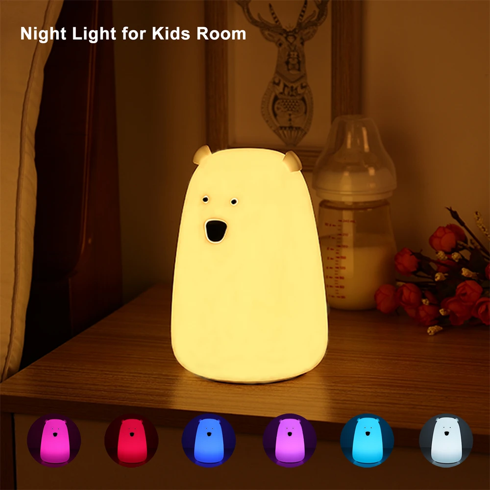 Cute Bear LED Night Light Decoracion Baby Kids Bedside Lamp Silicone Touch Sensor Tap Control Lamps Children Birthday Gift