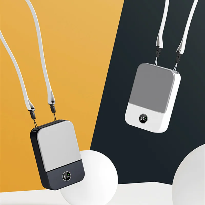 Portable New Mini Neck Fan USB Rechargeable with Power Bank Handheld Fan Desk Adjustable Fan Air Cooler for Home Office Outdoor