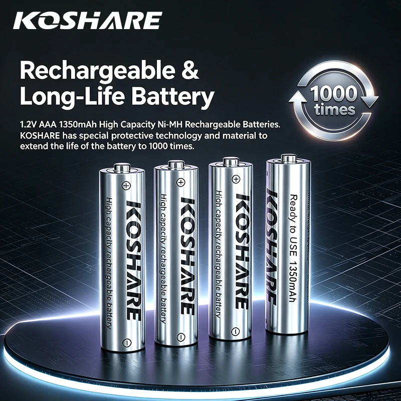 KOSHARE Rechagreable Batteries AA AAA 3400mAh 1350mAh 1.2V Ni-MH Battery Long-Lasting For Radio MP3 CD Player Electric Razor