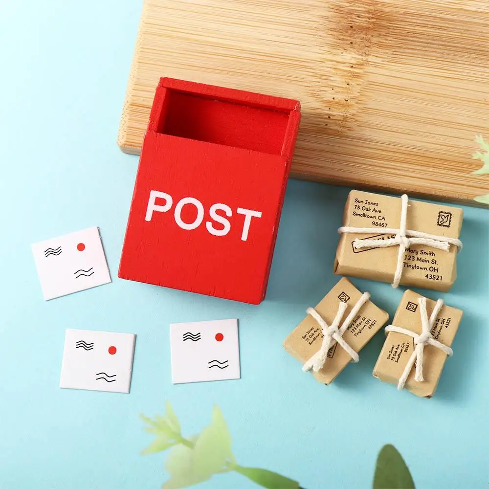 Simulation Model Scene Decoration Dollhouse Miniature Letter Box Simulation Furniture Toy With Mail Sack Postcard Mini Mailbox