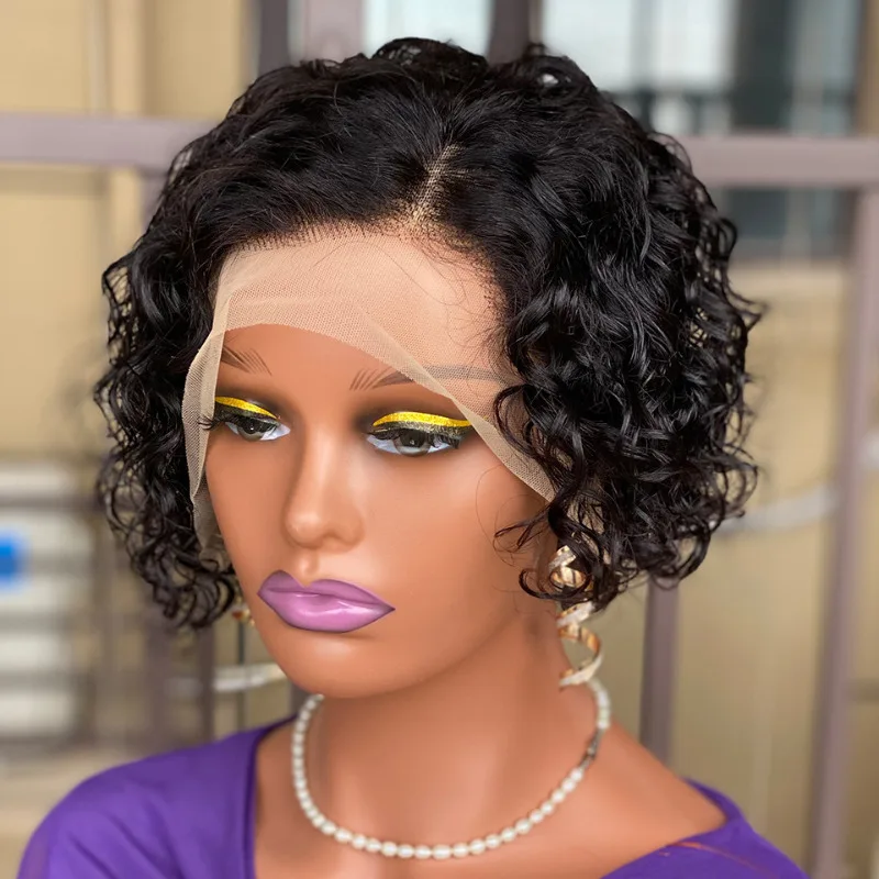 12A Hochwertige 180% Dichte Lockige Pixie-Cut-Perücken mit 13*4 Frontal-Spitze aus Brasilianischem Echthaar, Natürlicher Kurzhaarstil – Detail 5