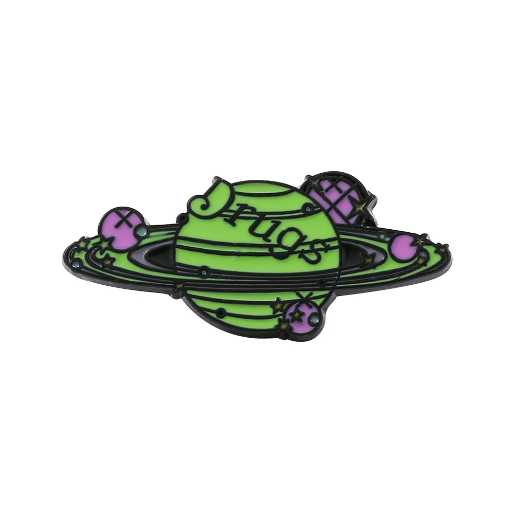 Green Saturn Planet Enamel Pin, Universe Galaxy Space Lapel Brooch Badge, Cute Cosmic Jewelry Gift for Backpacks Clothing Decor