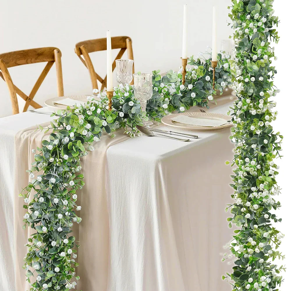 180 cm künstliche Eukalyptusranken, künstliche Eukalyptus-Girlande für Hochzeit, Hintergrund, Bogen, Party, Zuhause, Raumdekoration, künstliche Pflanzen – Detail 4