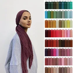 Foulard Hijab Froissé en Coton Doux pour Femme Musulmane, Écharpe de Sauna, Châles Islamiques, Enveloppes, 105 Couleurs, Prix de Gros