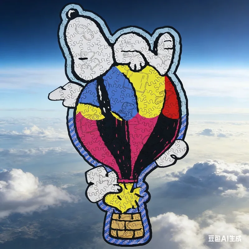 

Snoopy Flying with Balloon Wooden Jigsaw Puzzle Peanuts Anime Cartoon Assemble Game Educational Toy Home Wall Decor Unique Gift