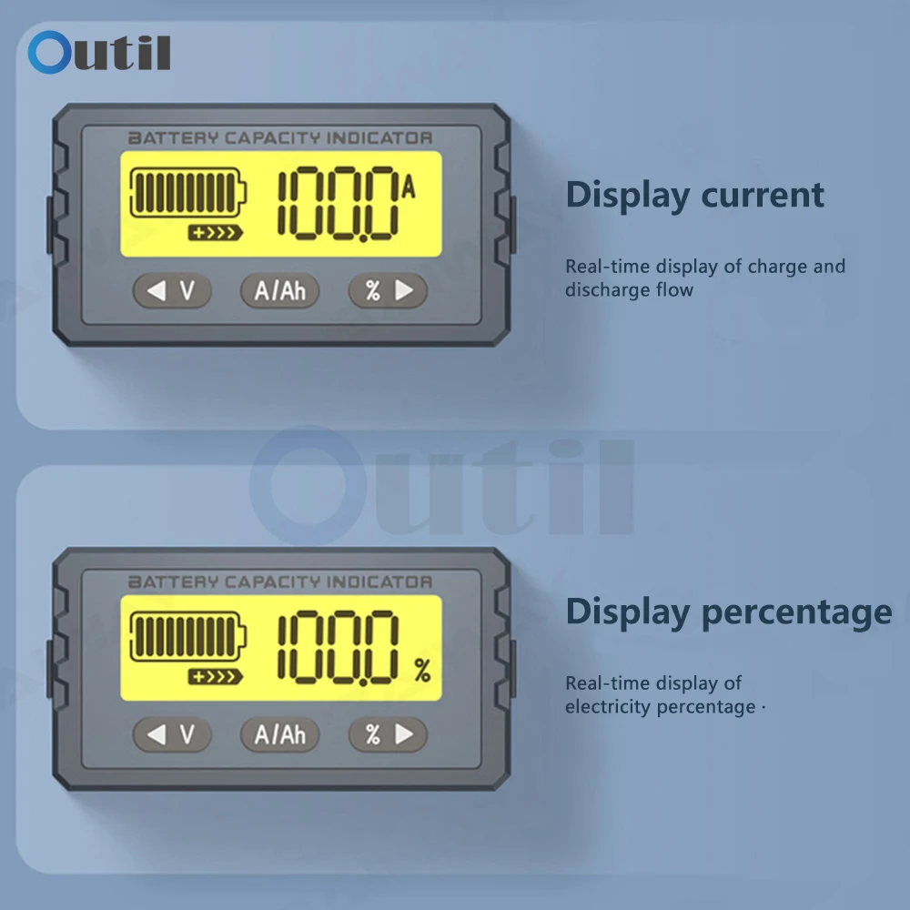 TY23 Battery Tester 8V- 120V 50A Coulomb Counter Meter Li-ion Lifepo4 Capacity Indicator Coulometer Voltmeter wth 30cm line