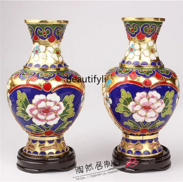 New arrive Cloisonne copper tire enamel vase ornament Chinese gift peony flower dragon and phoenix bottle Beijing characteristic