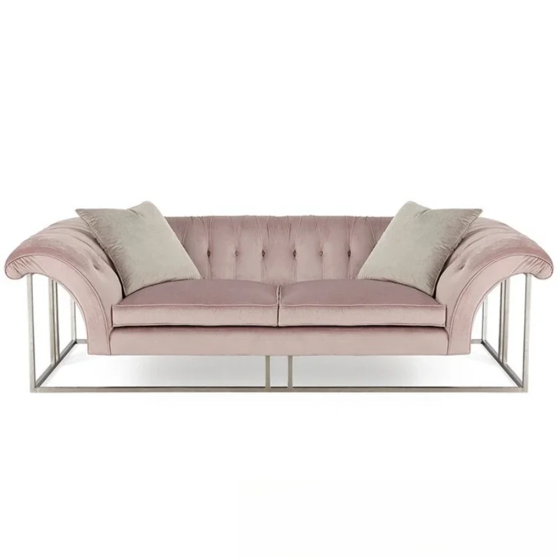 

Simple and modern fabric three-person sofa furniture hotel beauty salon pull-up soft bag double reception sofa