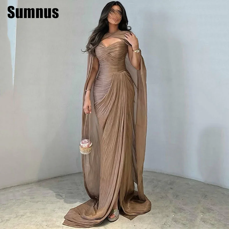 

Sumnus Очаровательное платье русалки для выпускного вечера Милое плиссированное вечернее платье длиной до пола с разрезом по бокам فساتين سهرة по индивидуальному заказу