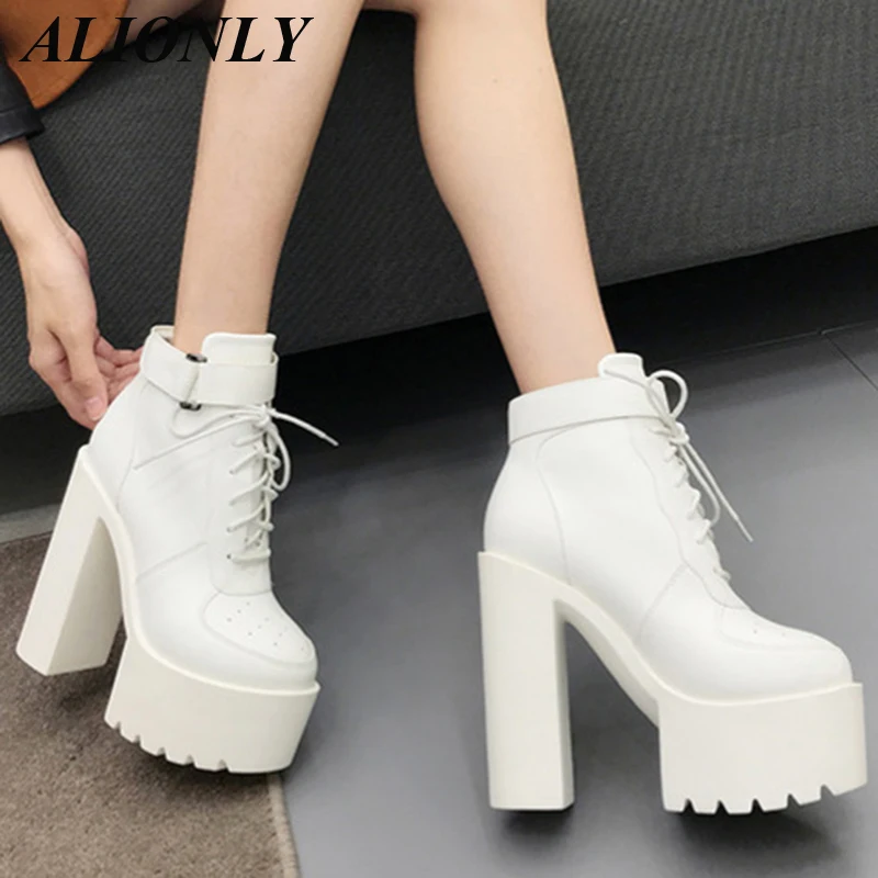 

New Women Motorcycle Ankle Boots Wedges Female Lace Up Platforms Booties Black Leather Oxford Shoes For Women Chaussure Femme