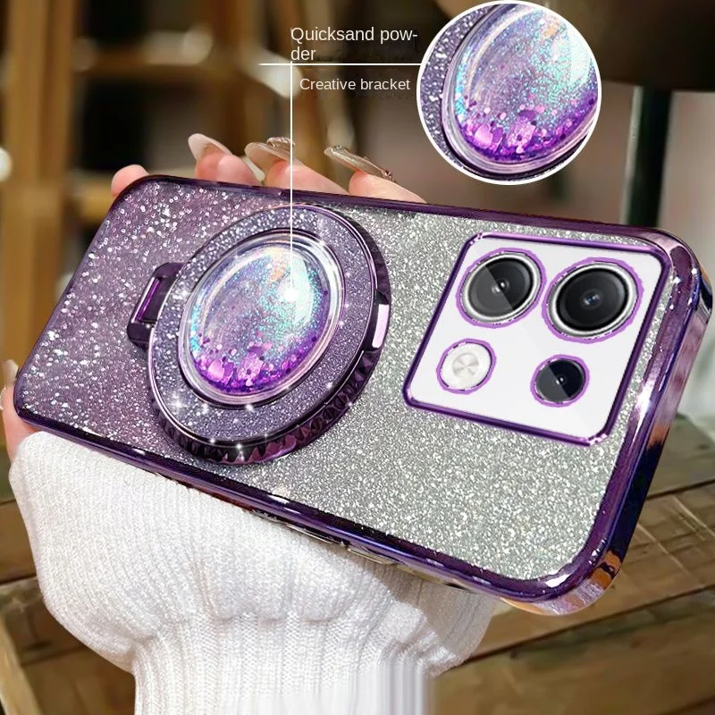 For Xiaomi Mi 14T Pro Case Soft Bling Glitter Quicksand Ring Stand Protective Back Cover Case For Xiaomi Mi14T Pro Phone Shell