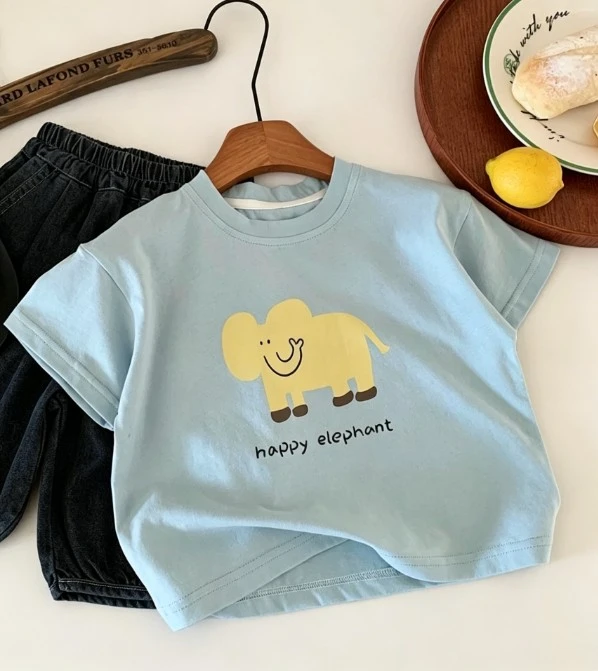 Small Kid Summer Cotton T Shirt With Bear Dog And Elephant Prints Trendy Casual Short Sleeve Top For Toddlers Boys And Girls Tee