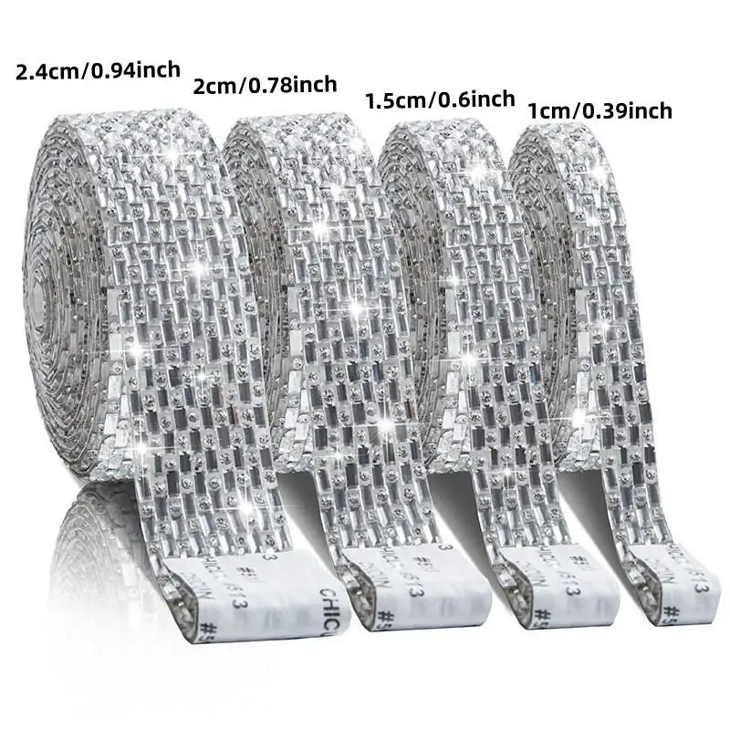 Self‑Adhesive Rhinestone Bling Strips, 4 Rolls Glitter Gem Sticker for DIY Car Phone Wedding Party Craft Decor