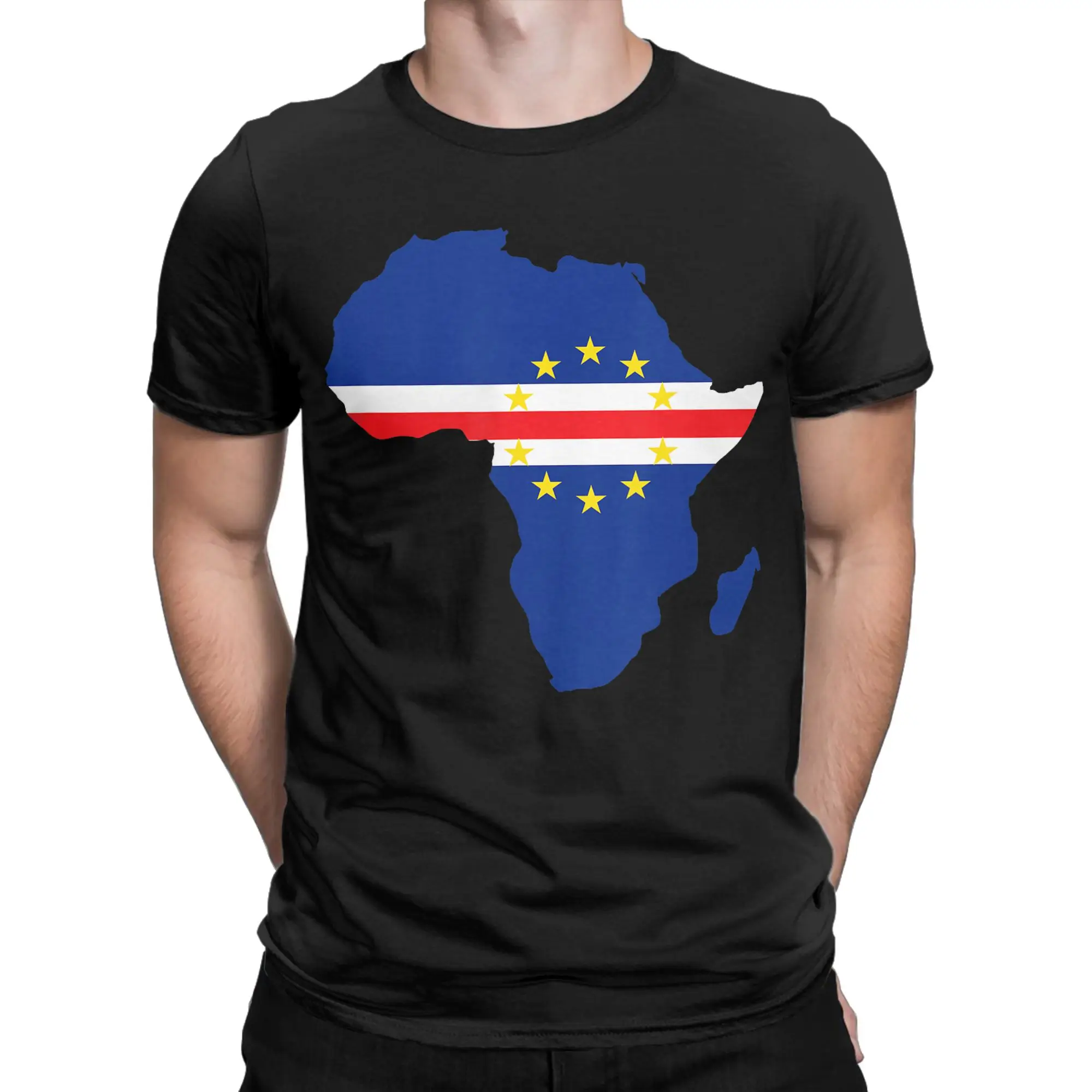 Men T-Shirt Cape Verde Flag Cabo Verde Map Casual 100% Cotton Tee Shirt Short Sleeve  T Shirt O Neck Clothes Birthday Gift