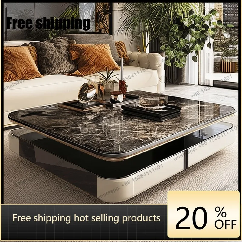 YJ creative modern coffee table microcrystalline stone light luxury high-end small apartment 1.2m square double layer