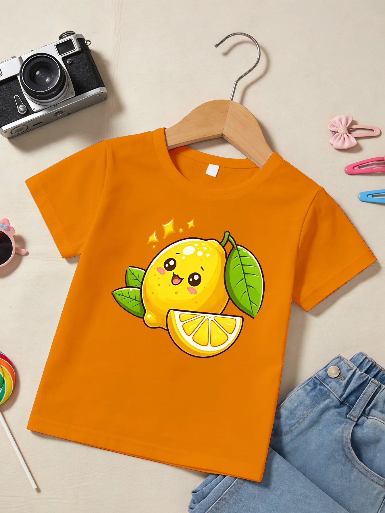 Cute Cartoon Smiley Lemon Print Family Matching T Shirt Boys Girls Tee Parent Child Casual Top Mom Dad Kids Summer Daily Wear