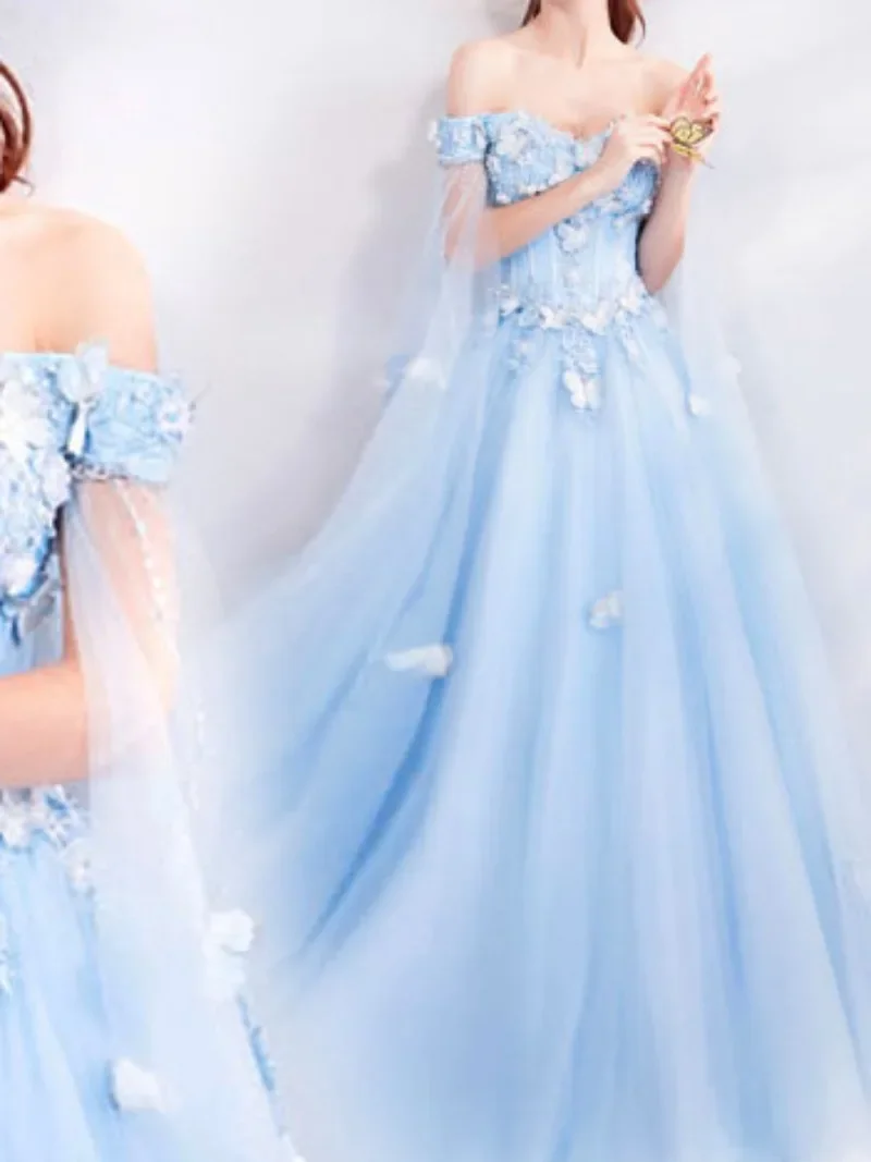 Customized Blue Luxury Party Dress For Women Wedding Off Shoulder Bridal Evening Formal Quinceanera Dresses