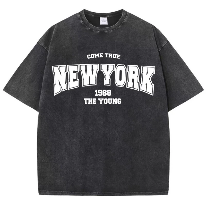 Women'S Cotton Washed T-Shirts All-Math Distressed Loose Short Sleeve Simple Letters Printing Tops Summer Street Female Clothes