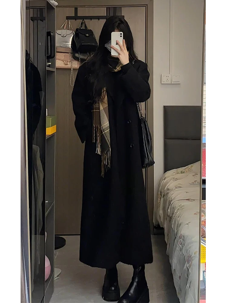 

Cleanfit Men's Winter Coat Bla Woolen Overcoat Long Sle Korean Version Coat Couple Matching Loose Fit Double Breasted