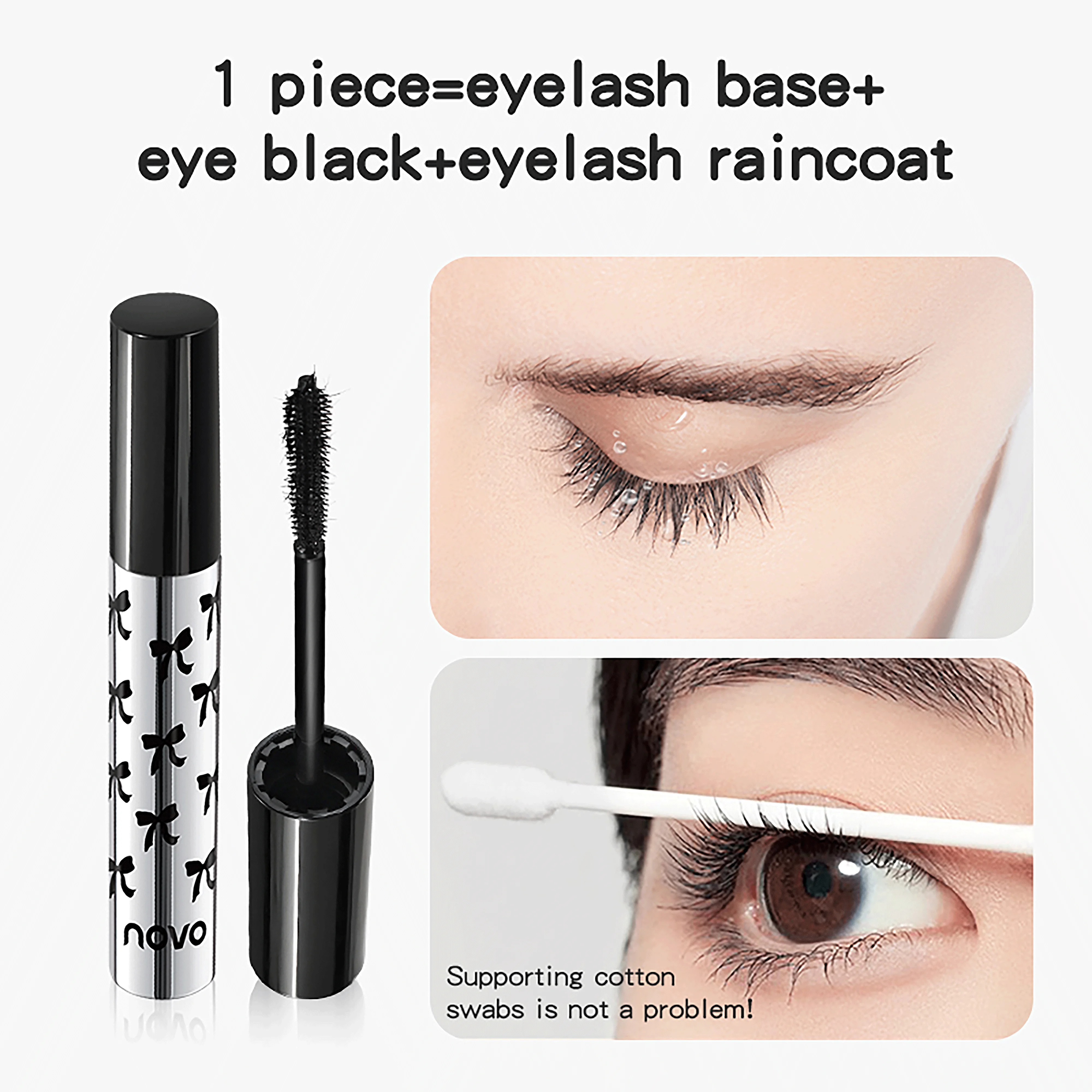 NOVO Waterdichte en zweetbestendige mascara, verlenging zonder klonteren, volume geven en krullen, veegvast.